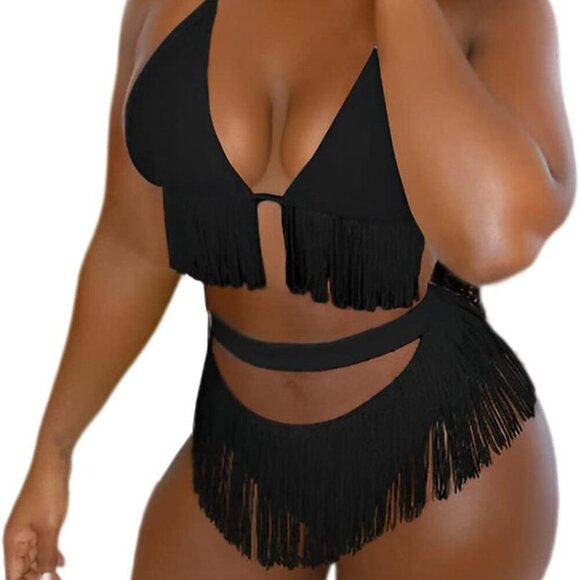 Jewelry - Womens Sexy Tassel 2 Piece Outfits Bikini High Waist Bodycon Bottom Bathing Suit